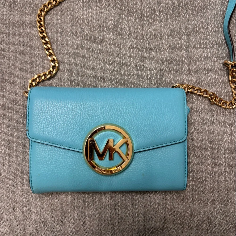 Michael Kors Teal Crossbody Bag with Gold Accents